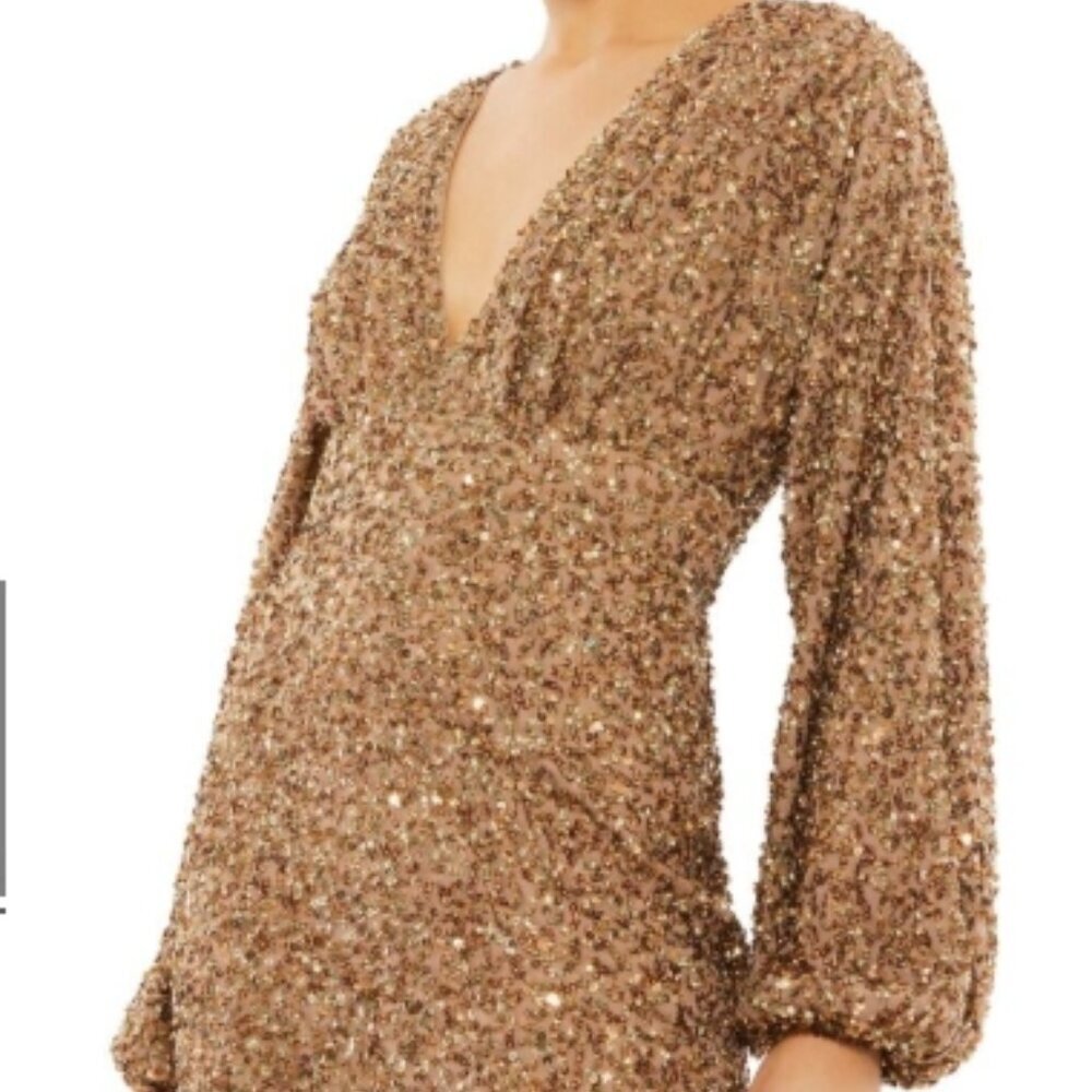 Mac Duggal 10791 | Embellished Bishop Sleeve Gown | Bronze | Size 6 | NWT - Picture 2 of 4